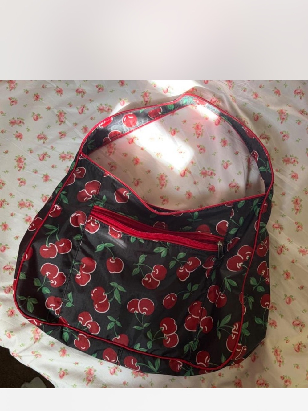 Cherry Print Shoulder Bag - Black & Red
